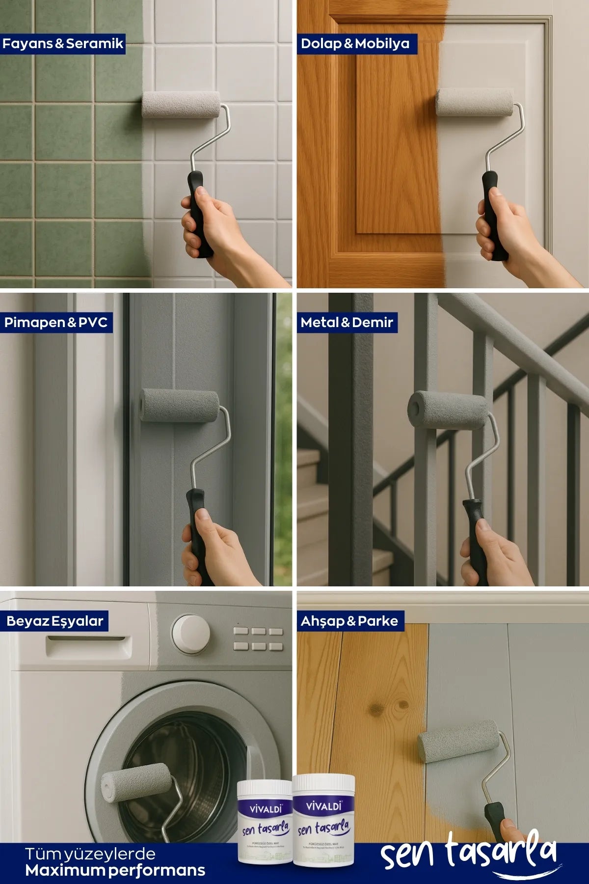 Tüm Yüzeyler İçin Su Bazlı Hibrit Yenileme Boyası DIY-Dolap-Ahşap-Mobilya-Kapı-Beyaz Eşya-Fayans